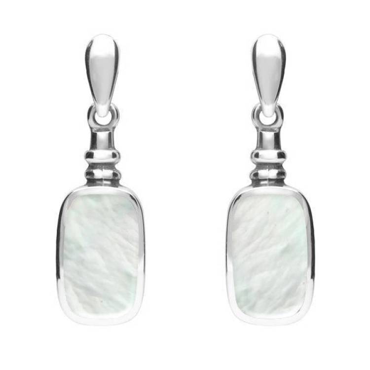 Sterling Silver Mother of Pearl Oblong Bottle Top Drop Earrings - Silver