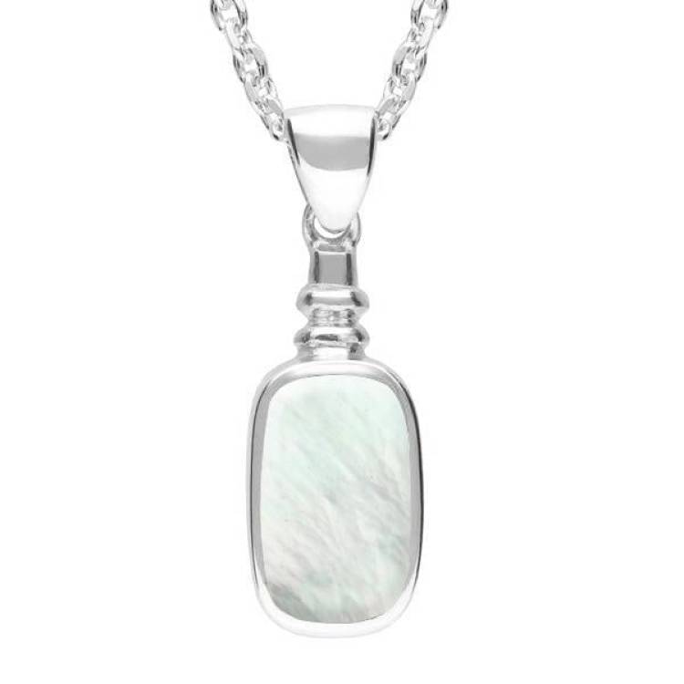 Sterling Silver Mother of Pearl Oblong Bottle Top Necklace - Silver