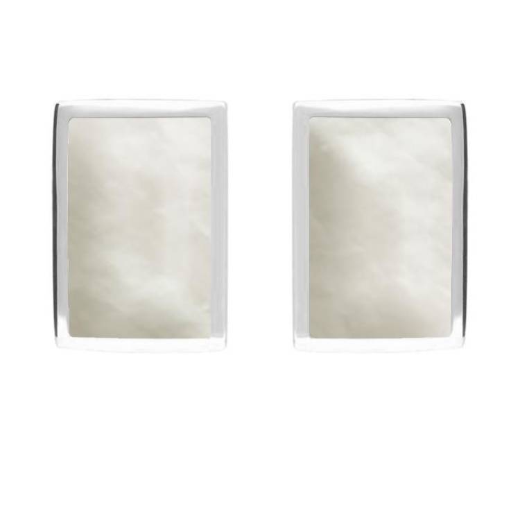 Sterling Silver Mother of Pearl Oblong Stud Earrings - Silver