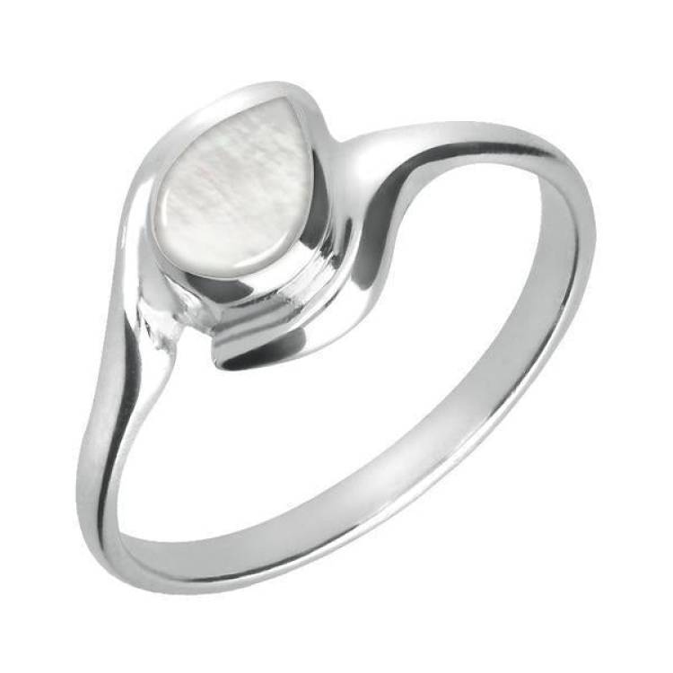 Sterling Silver Mother of Pearl Offset Pear Ring - Silver