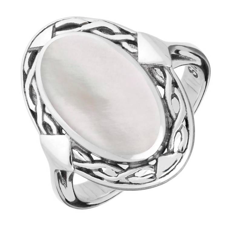 Sterling Silver Mother of Pearl Oval Celtic Ring