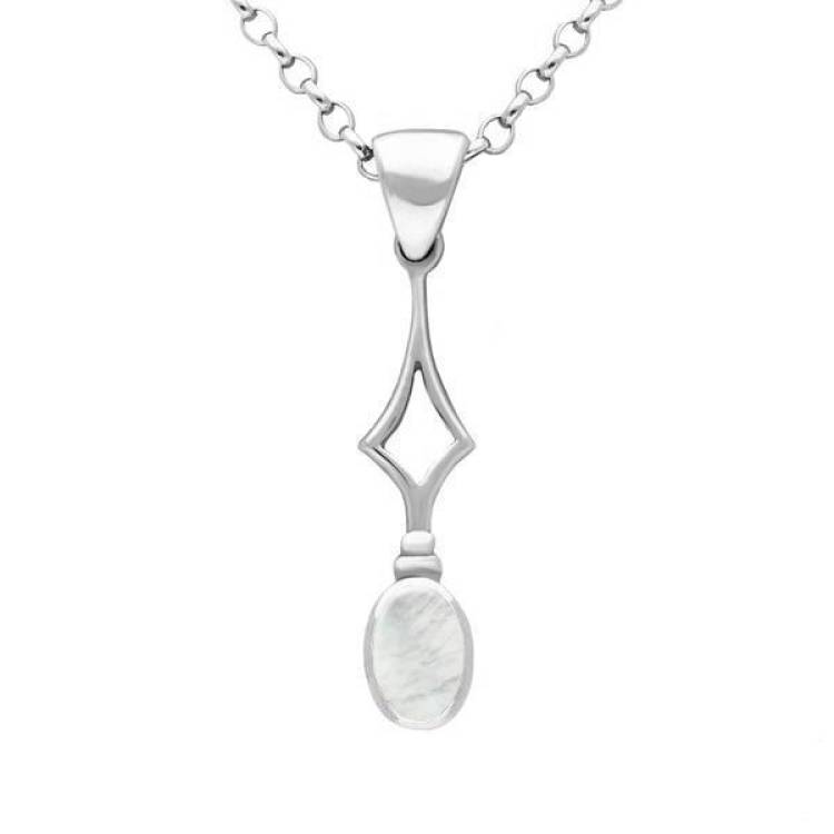 Sterling Silver Mother of Pearl Oval Drop Necklace - Silver