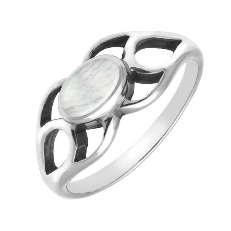 Sterling Silver Mother of Pearl Oval Lattice Ring - Silver
