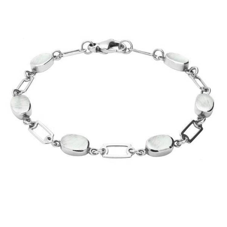 Sterling Silver Mother of Pearl Oval Linked Bracelet - Silver