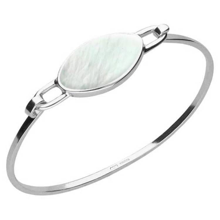 Sterling Silver Mother of Pearl Oval Slim Bangle - Option1 Value Silver