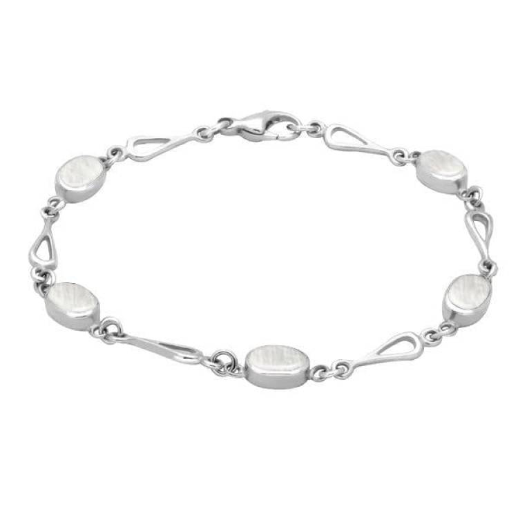 Sterling Silver Mother of Pearl Oval Spoon Link Bracelet