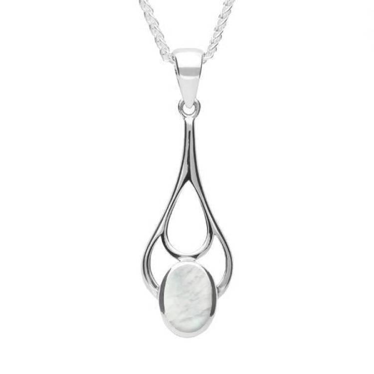 Sterling Silver Mother of Pearl Oval Spoon Necklace - Silver