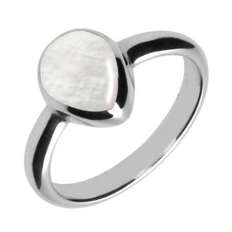 Sterling Silver Mother of Pearl Pear Shaped Ring - Silver
