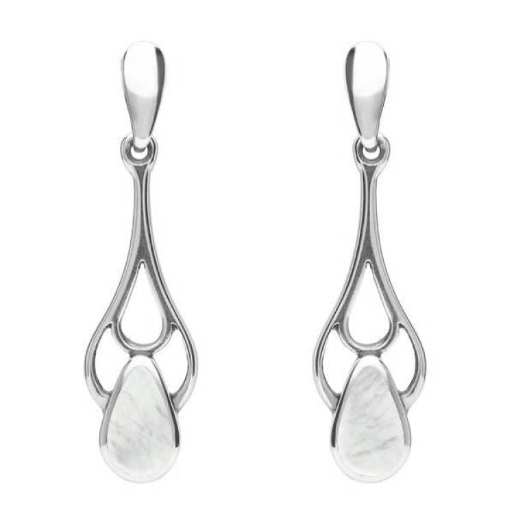 Sterling Silver Mother of Pearl Pear Spoon Earrings