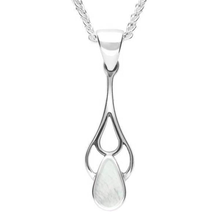 Sterling Silver Mother of Pearl Pear Spoon Necklace - Silver