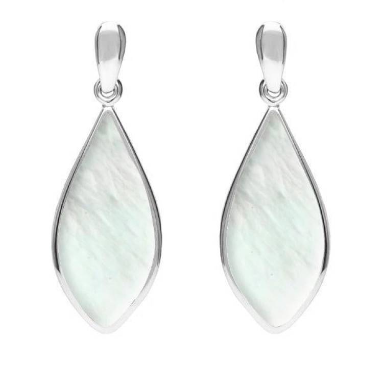 Sterling Silver Mother of Pearl Pointed Pear Drop Earrings - Silver