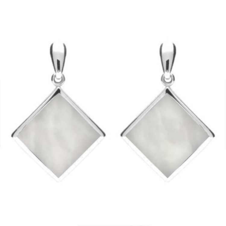 Sterling Silver Mother of Pearl Rhombus Drop Earrings - Silver