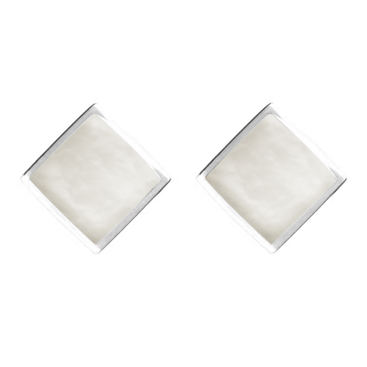 Sterling Silver Mother of Pearl Rhombus Earrings - Silver