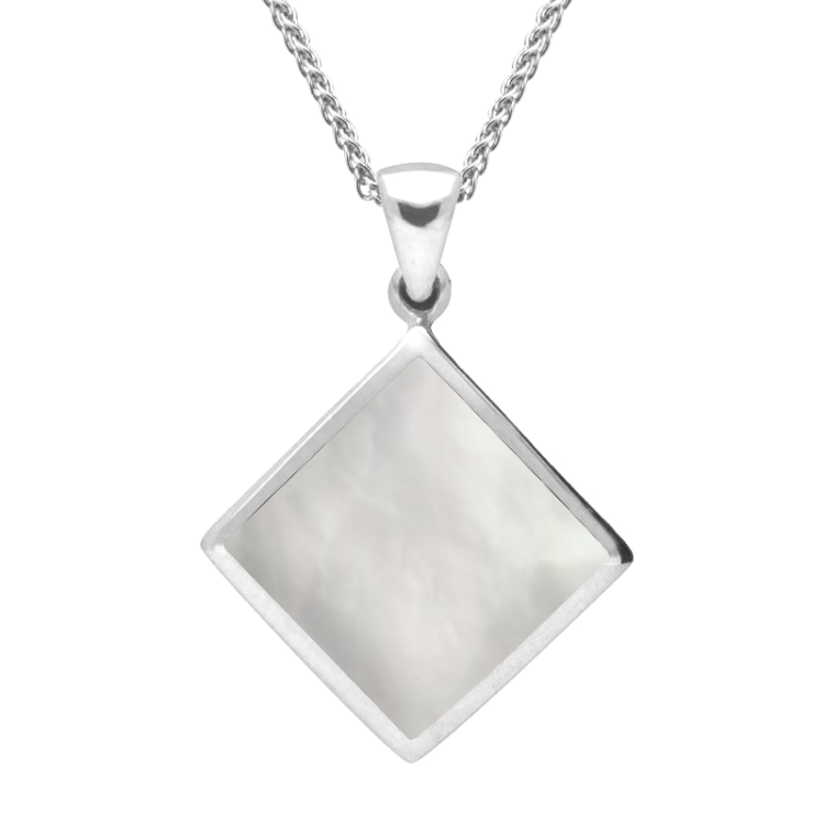 Sterling Silver Mother of Pearl Rhombus Necklace - Silver