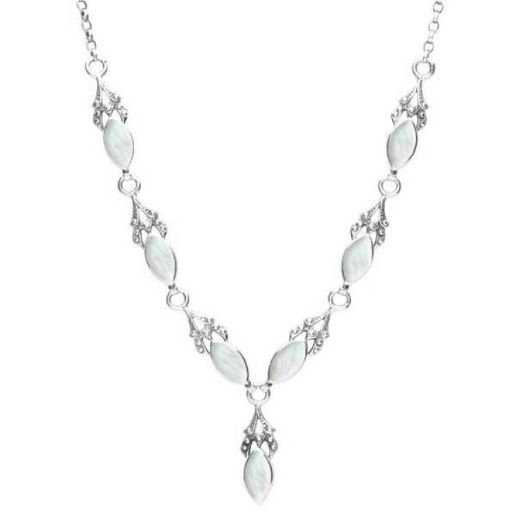 Sterling Silver Mother of Pearl Seven Stone Marquise Necklace - Silver