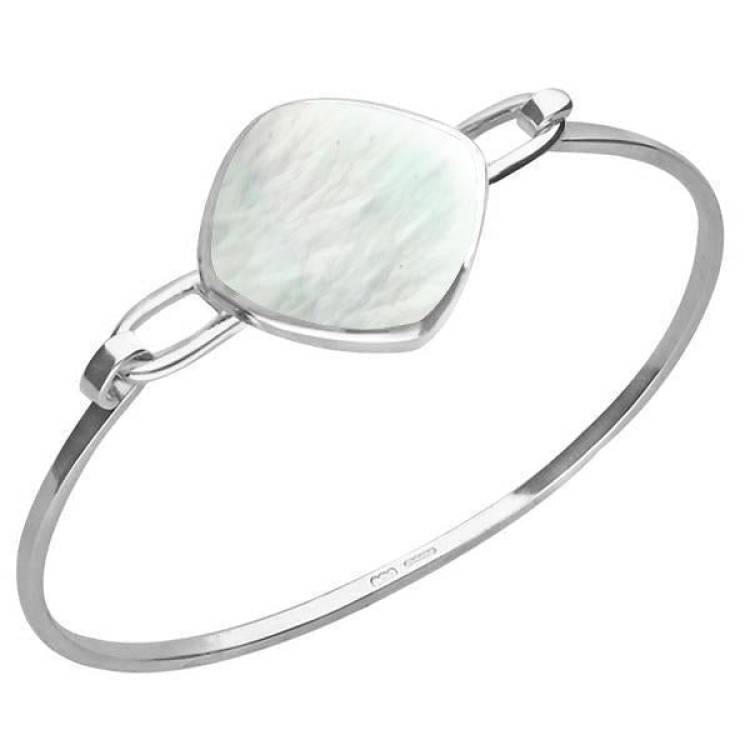 Sterling Silver Mother of Pearl Slim Cushion Bangle - Option1 Value Silver
