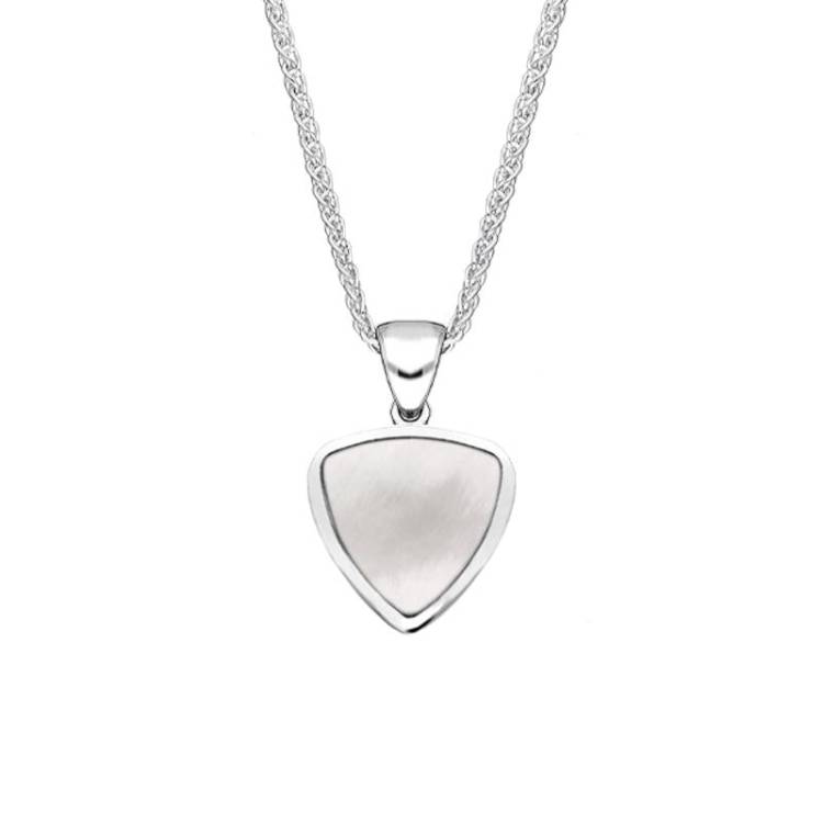 Sterling Silver Mother of Pearl Small Curved Triangle Necklace - Silver