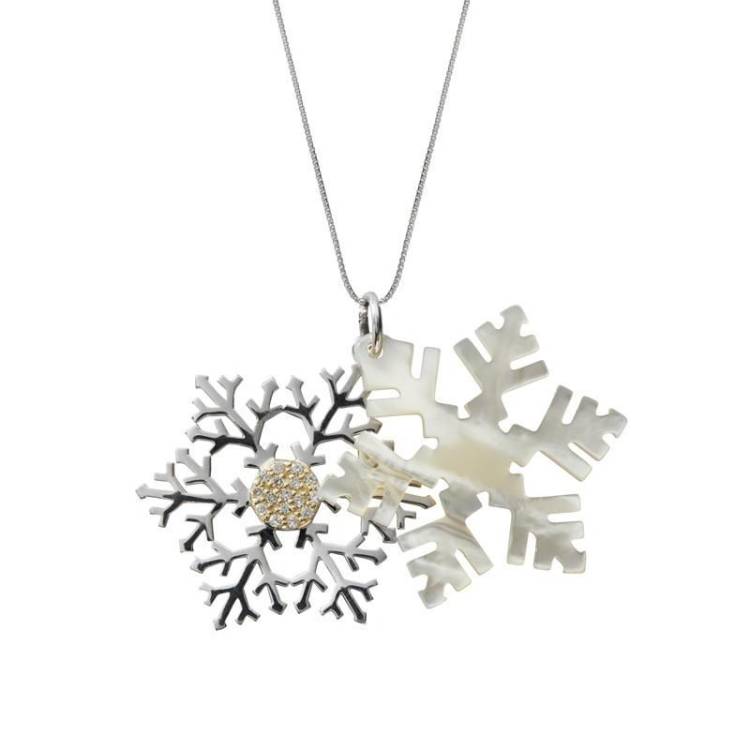 Sterling Silver Mother of Pearl Small Double Snowflake Necklace - Option1 Value Silver