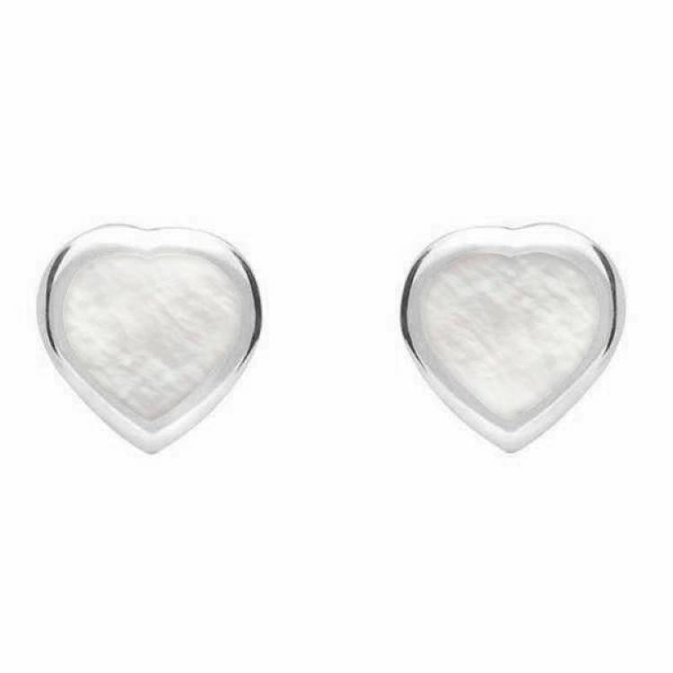 Sterling Silver Mother of Pearl Small Framed Heart Stud Earrings - Silver