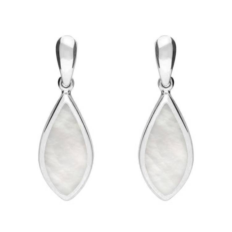 Sterling Silver Mother of Pearl Small Pointed Pear Drop Earrings