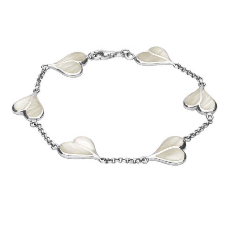 Sterling Silver Mother of Pearl Split Heart Bracelet - Silver