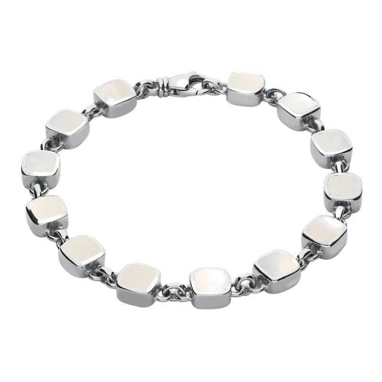 Sterling Silver Mother of Pearl Square Cushion Bracelet - Silver