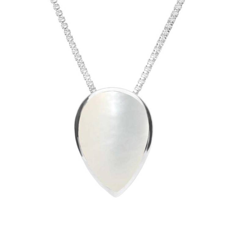 Sterling Silver Mother of Pearl Upside Down Pear Necklace - Silver