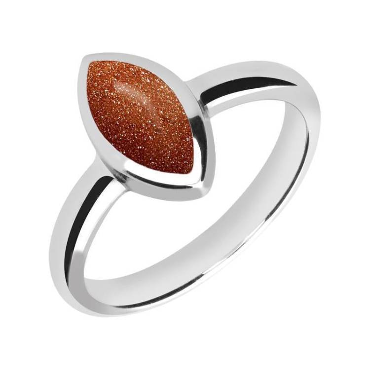 Sterling Silver Brown Goldstone Marquise Ring - Silver