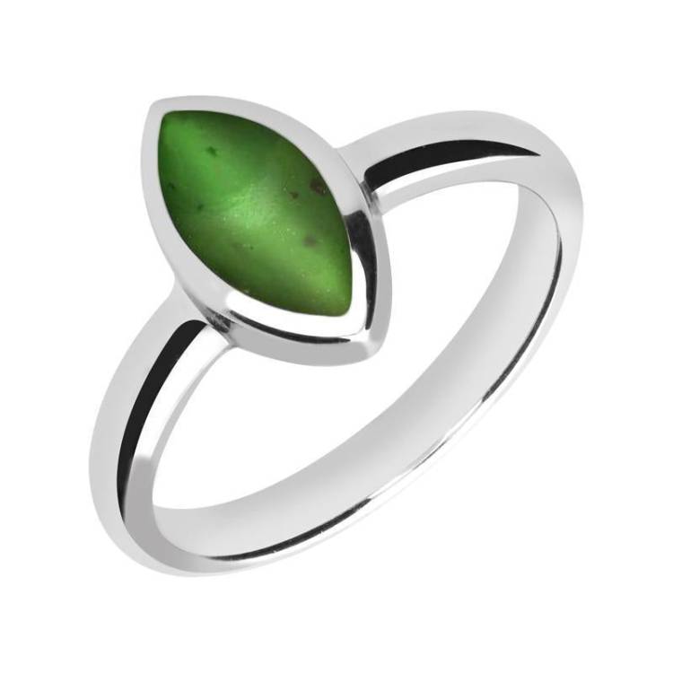 Sterling Silver Nephrite Jade Marquise Ring - Silver