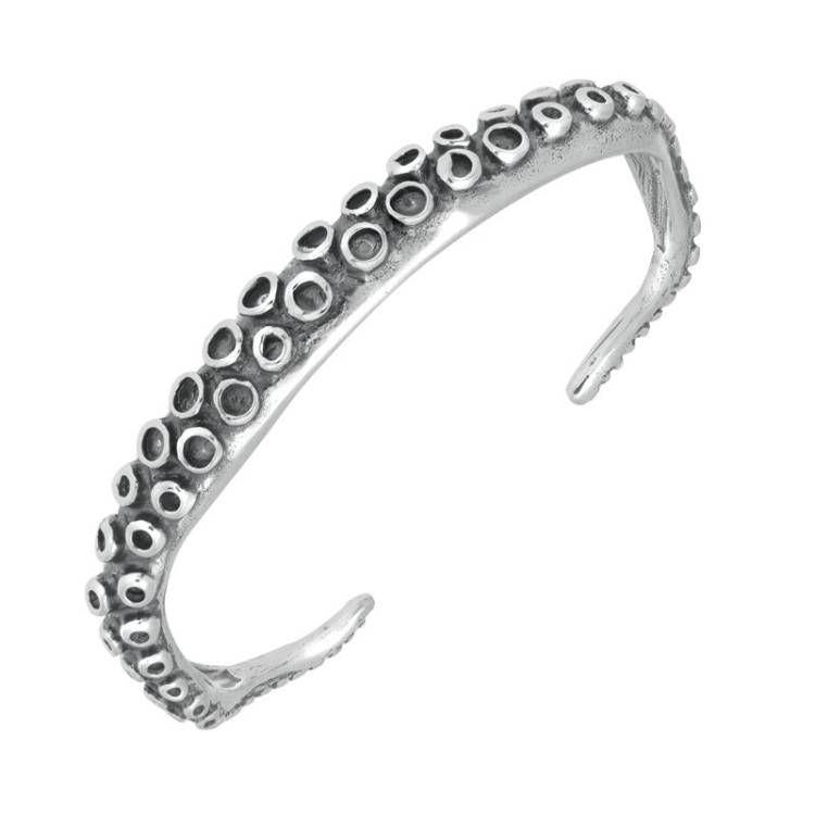 Sterling Silver Octopus Tentacle Torc Bangle - Option1 Value Silver