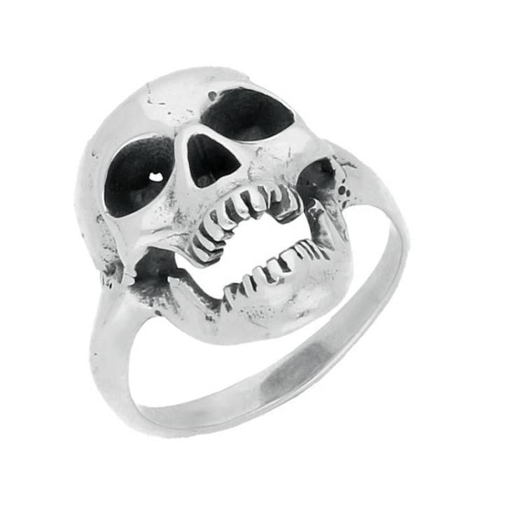 Sterling Silver Open Mouth Skull Ring - Silver