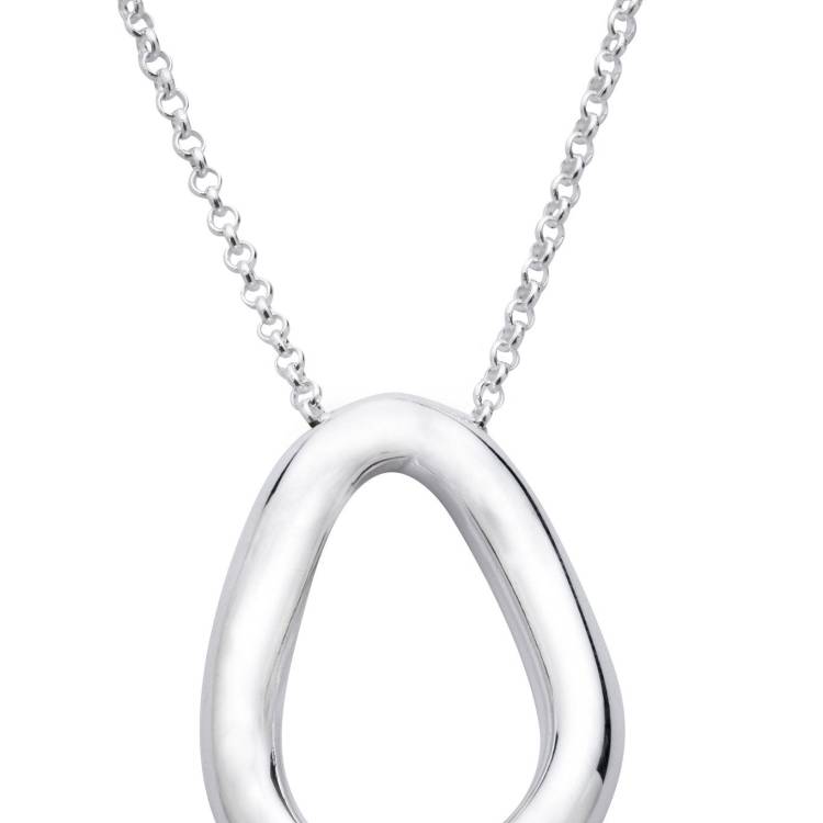 Sterling Silver Open Pear Shaped Necklace - Silver