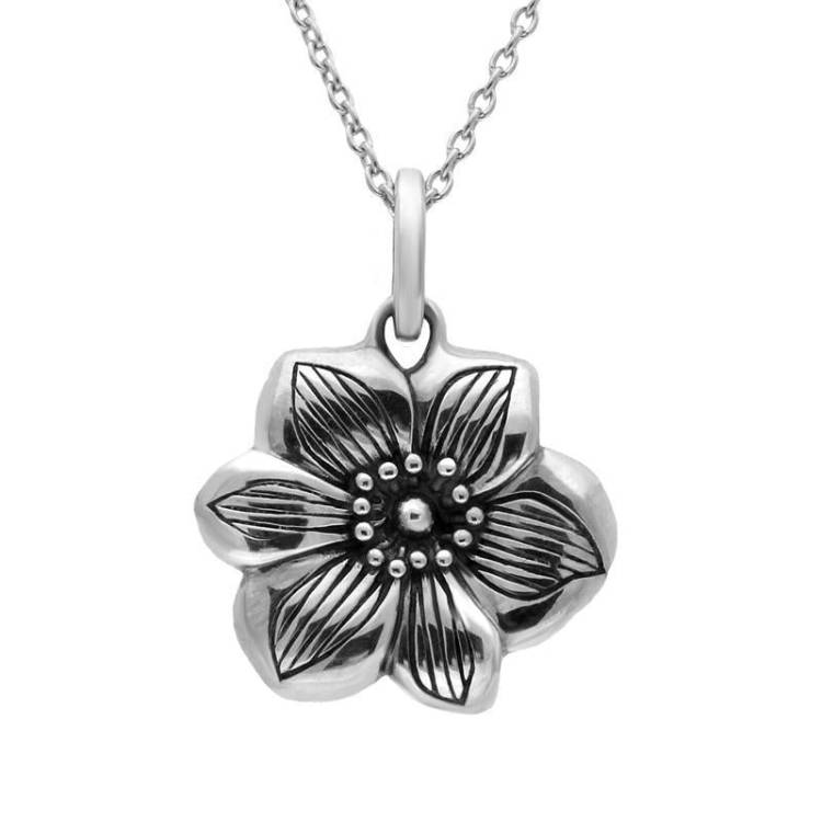 Sterling Silver Oxidised Flower Necklace D - Silver