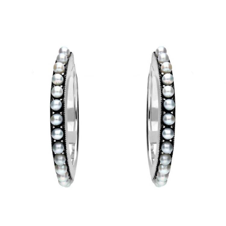 Sterling Silver Pearl Hoop Earrings