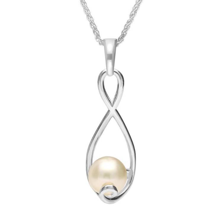 Sterling Silver Pearl Pear Open Twist Necklace D - Silver