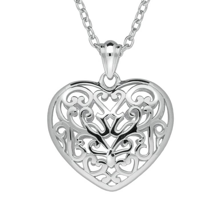 Sterling Silver Pierced Heart Necklace - Silver