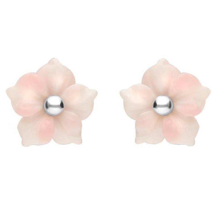 Sterling Silver Pink Conch Tuberose 8mm Carnation Stud Earrings - Silver