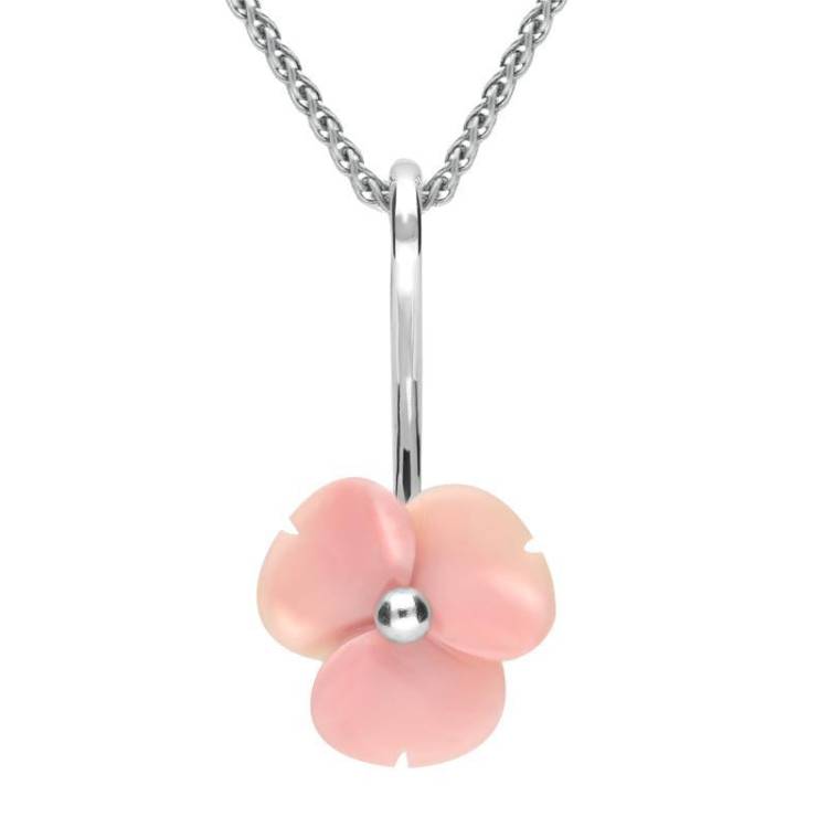 Sterling Silver Pink Conch Tuberose 15mm Clover Necklace - Silver
