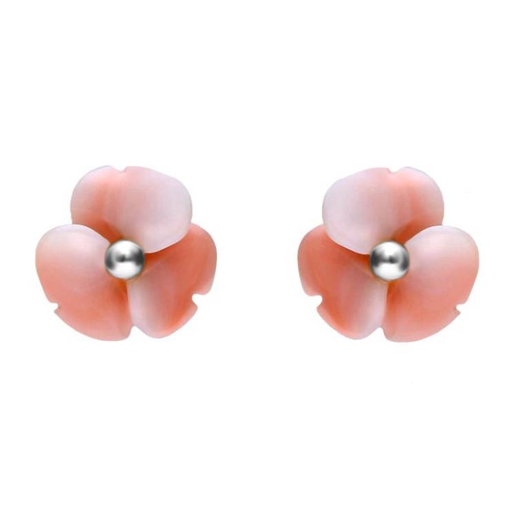 Sterling Silver Pink Conch Tuberose 8mm Clover Stud Earrings - Option1 Value Silver