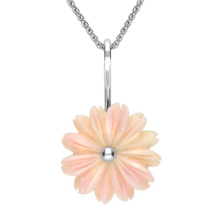 Sterling Silver Pink Conch Tuberose 20mm Daisy Necklace - Silver