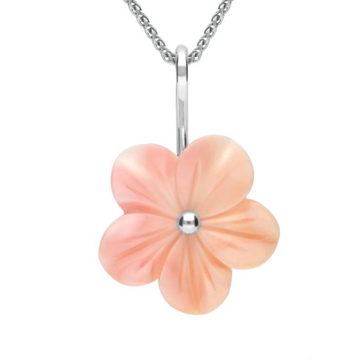 Sterling Silver Pink Conch Tuberose 22mm Desert Rose Necklace - Silver
