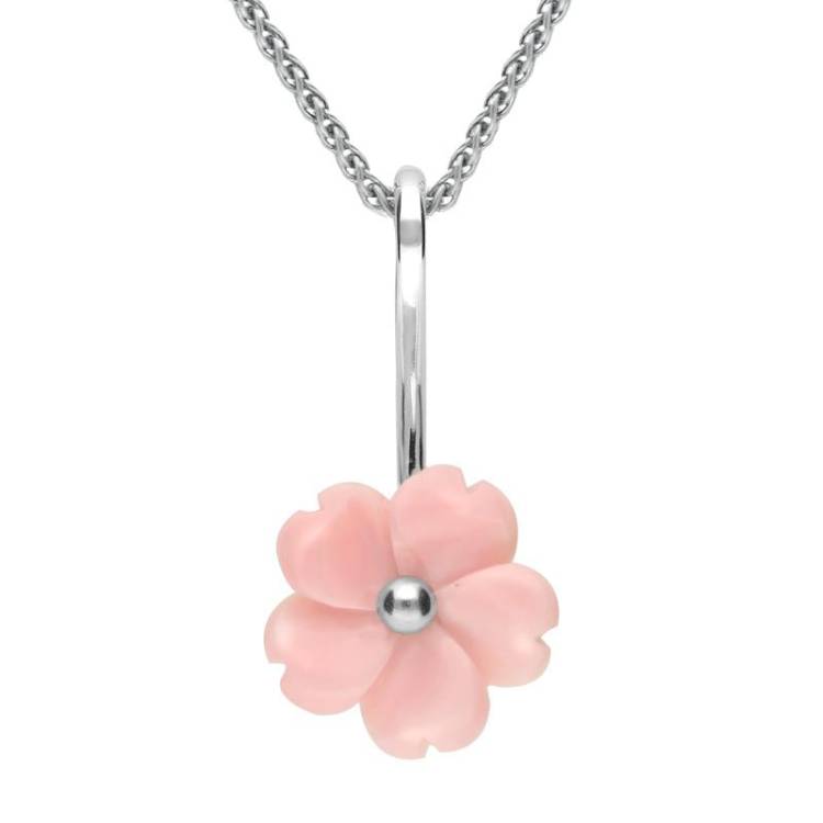 Sterling Silver Pink Conch Tuberose 15mm Gypsophila Necklace - Silver