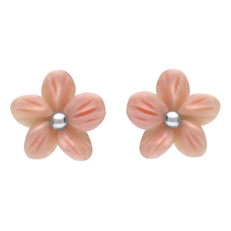 Sterling Silver Pink Conch Large Tuberose 10mm Pansy Stud Earrings - Silver