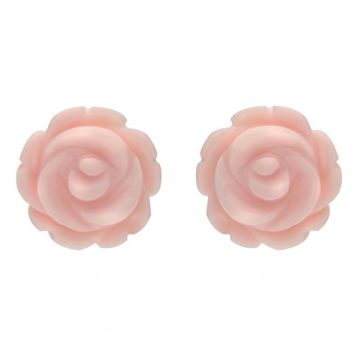 Sterling Silver Pink Conch Tuberose 10mm Rose Stud Earrings - Silver