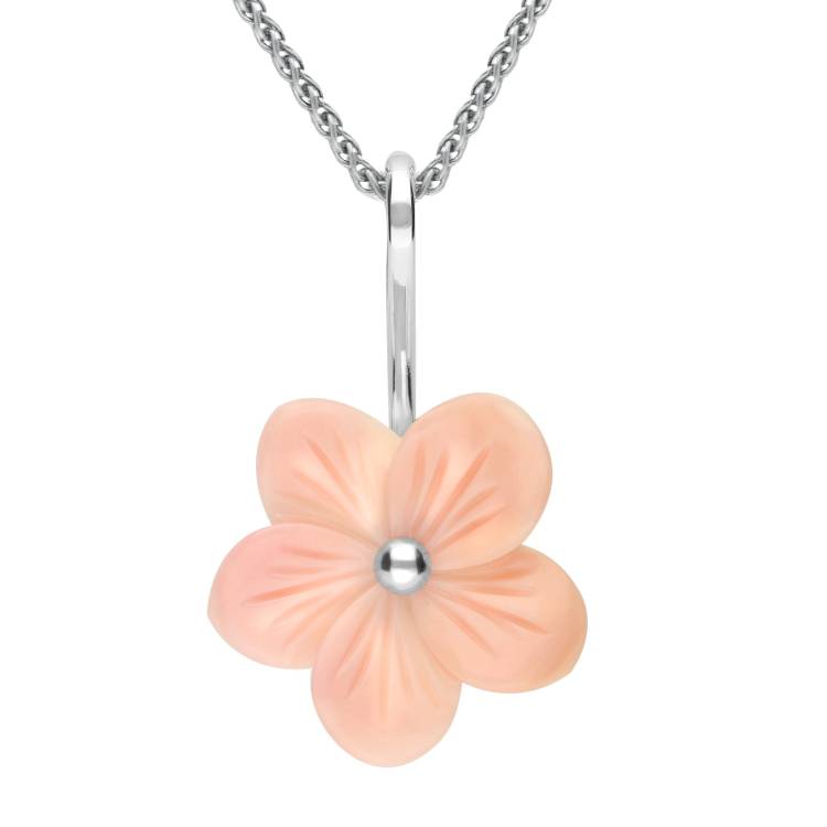 Sterling Silver Pink Conch Tuberose 20mm Pansy Necklace - Silver