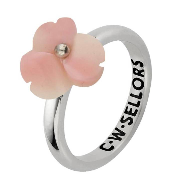 Sterling Silver Pink Conch Tuberose 10mm Clover Ring - Silver