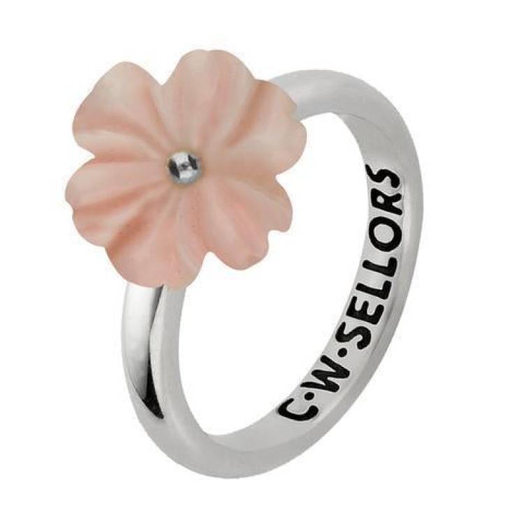 Sterling Silver Pink Conch Tuberose 12mm Dahlia Ring - Silver