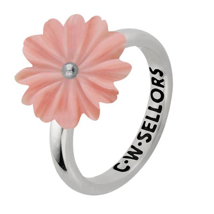 Sterling Silver Pink Conch Tuberose 15mm Daisy Ring - Silver