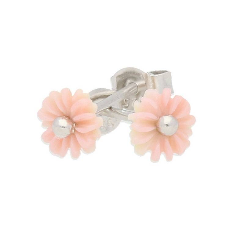 Sterling Silver Pink Conch Tuberose 6mm Daisy Stud Earrings - Silver
