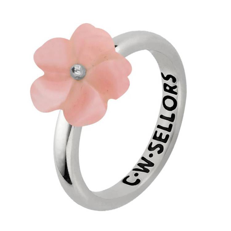 Sterling Silver Pink Conch Tuberose 10mm Gypsophila Ring - Silver